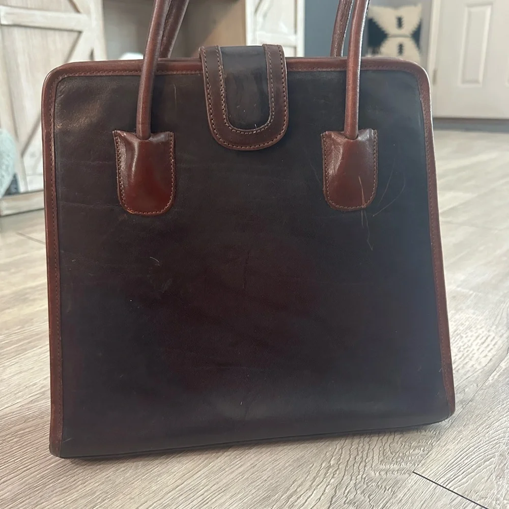 Vintage Brahmin Black Leather Shoulder Bag Tote Purse